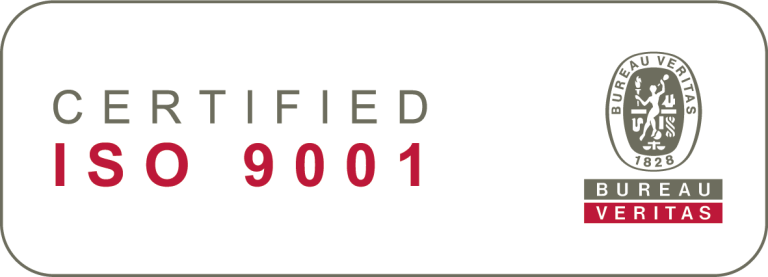 ISO 9001 certification badge featuring the Bureau Veritas logo and text indicating certification to the ISO 9001 quality management standard.