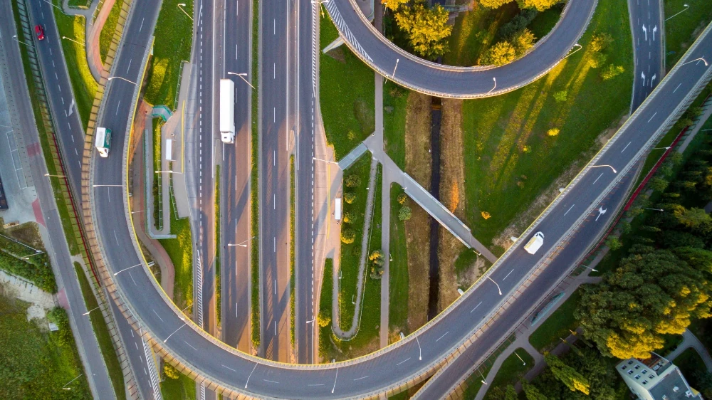 A highway with a circular road.