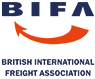 BIFA logo with bold blue letters and an orange curved arrow, above the text "British International Freight Association.